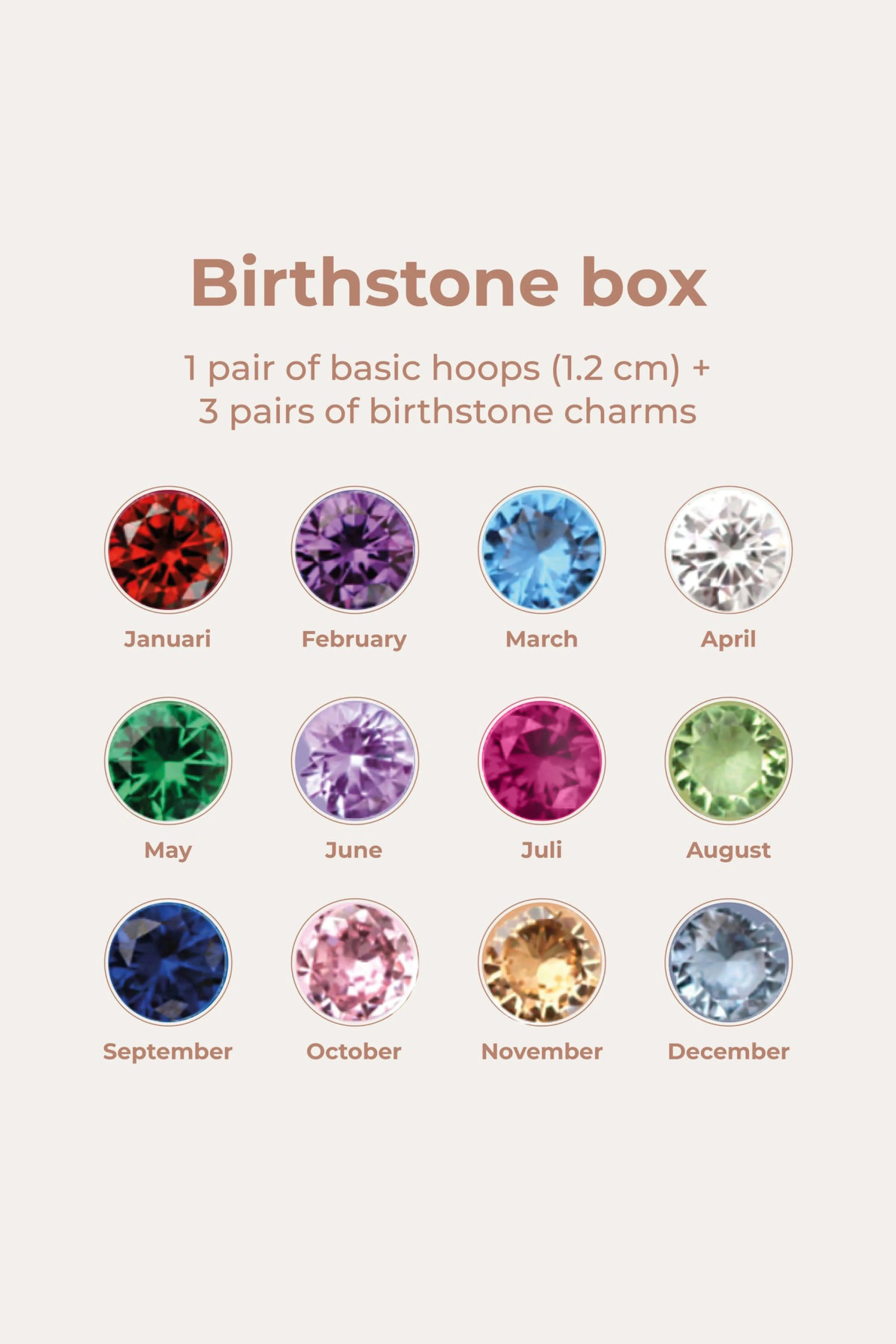 Birthstonebox - Boucles d’oreilles – Set – Acier inoxydable