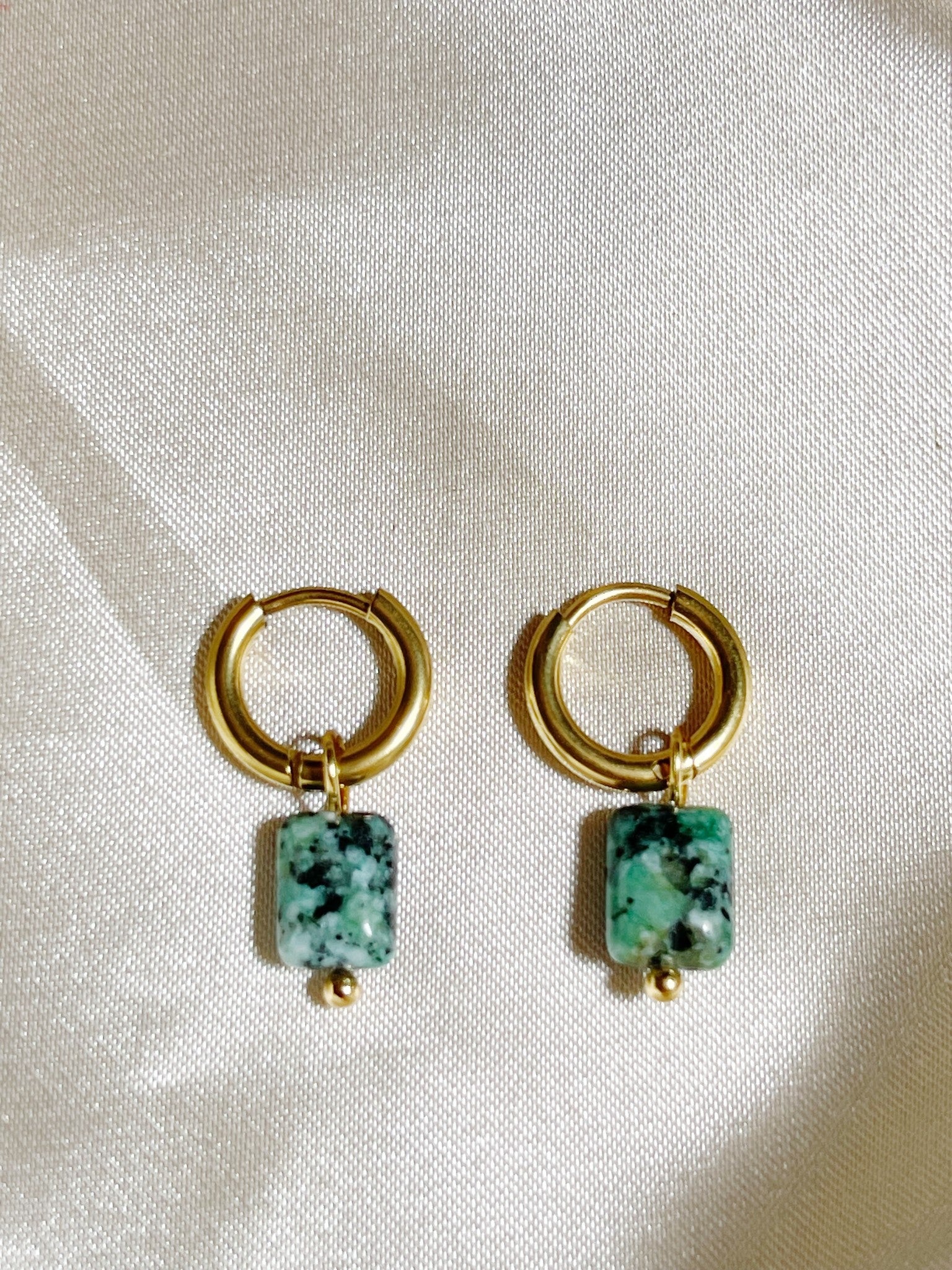 Pietra quadrata - Orecchini -  Pietra naturale - Acciaio inossidabile