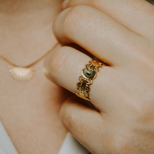 Didi - Ring - Natuursteen - Stainless steel - Verstelbaar