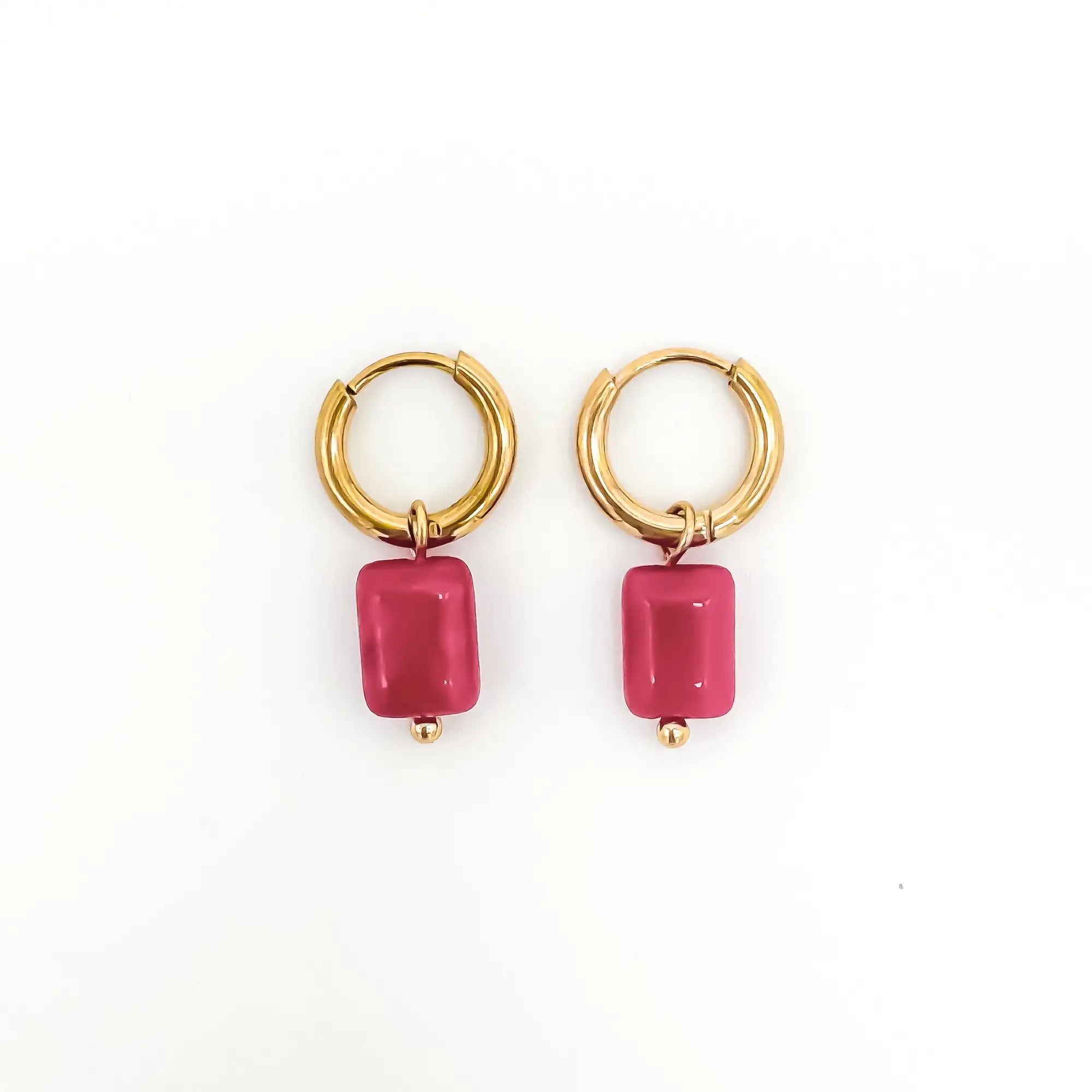 Pietra quadrata - Orecchini -  Pietra naturale - Acciaio inossidabile