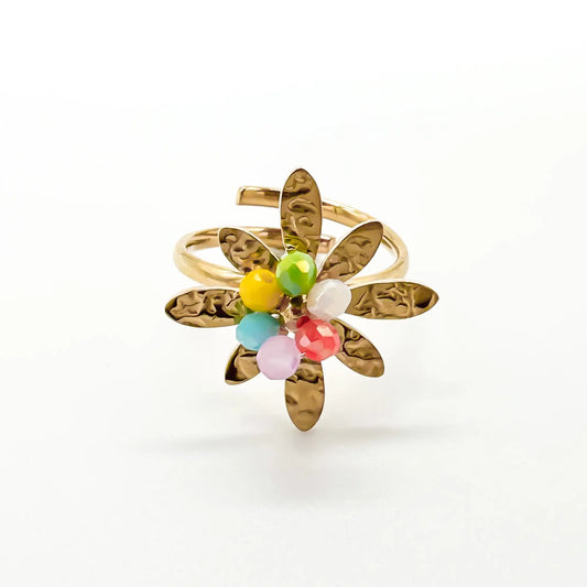 Bunte Blume - Ring - Edelstahl - verstellbar