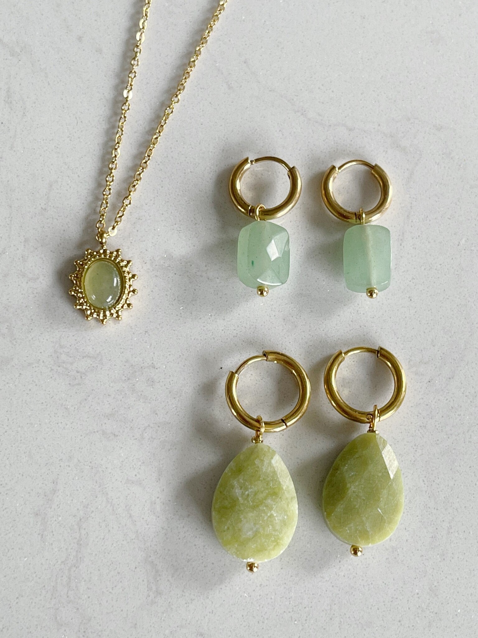 Pietra quadrata - Orecchini -  Pietra naturale - Acciaio inossidabile