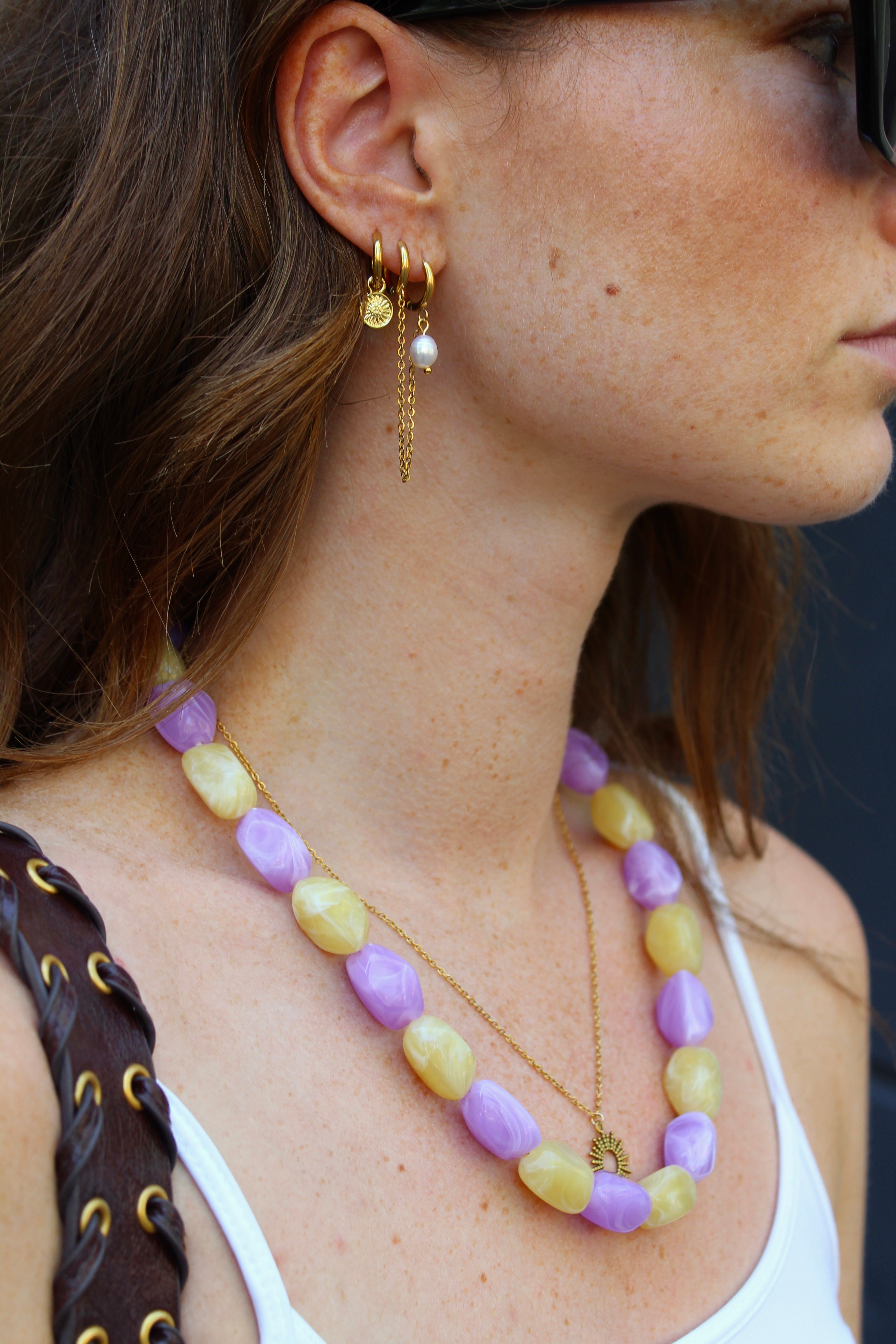 Pearl - Natural stone - Double earring - Stainless Steel