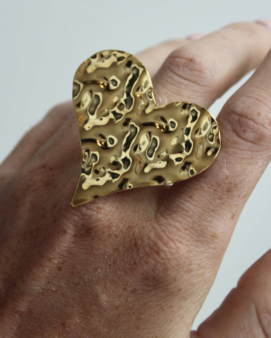 Coeur ondulé - Bague - Acier inoxydable - Ajustable