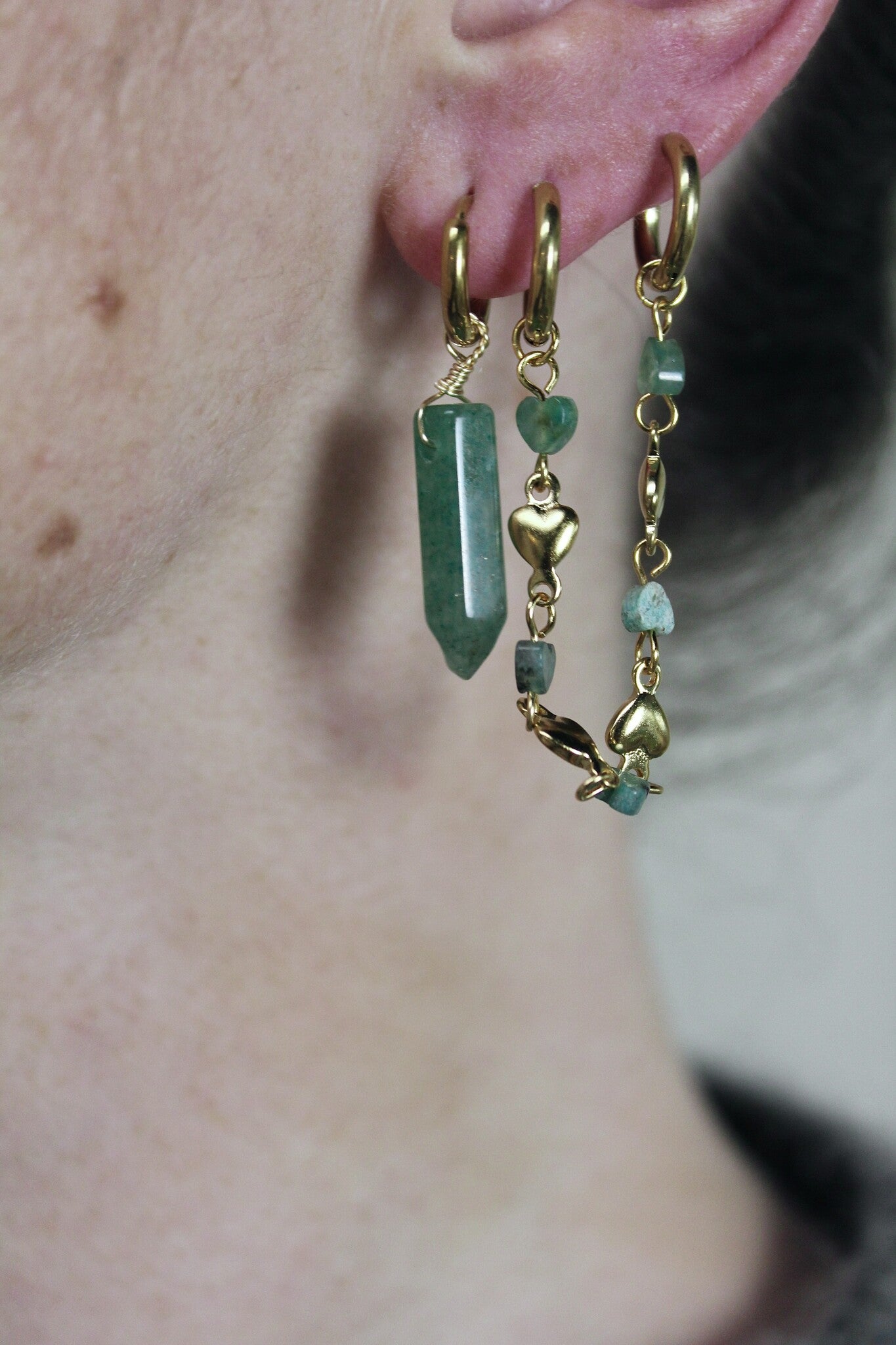 Hearts - Dubbele oorbel - Natuursteen - Stainless Steel