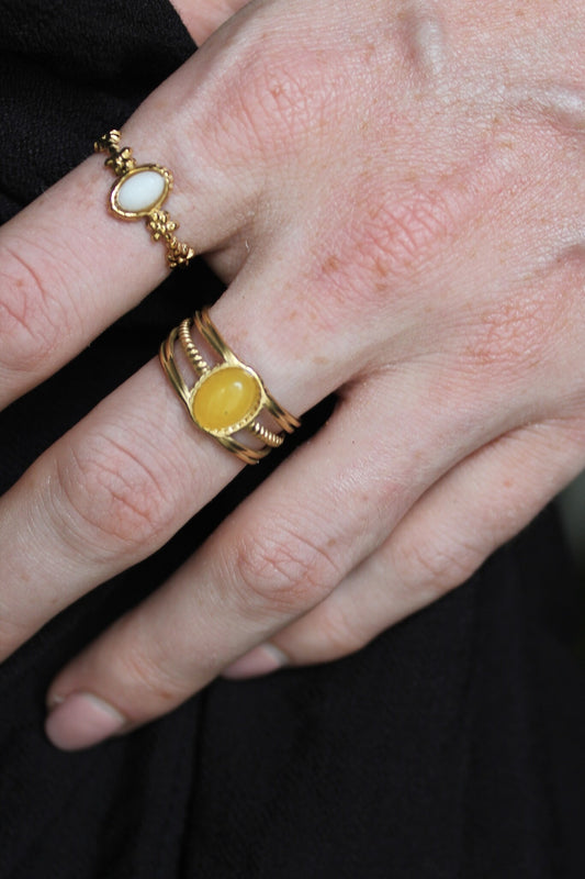 Lisa - Ring - Natural Stone - Stainless Steel - Adjustable