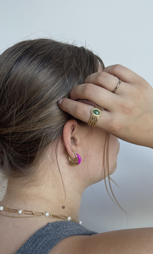 Rana - Anello -  Pietra naturale - Acciaio inossidabile - Regolabile