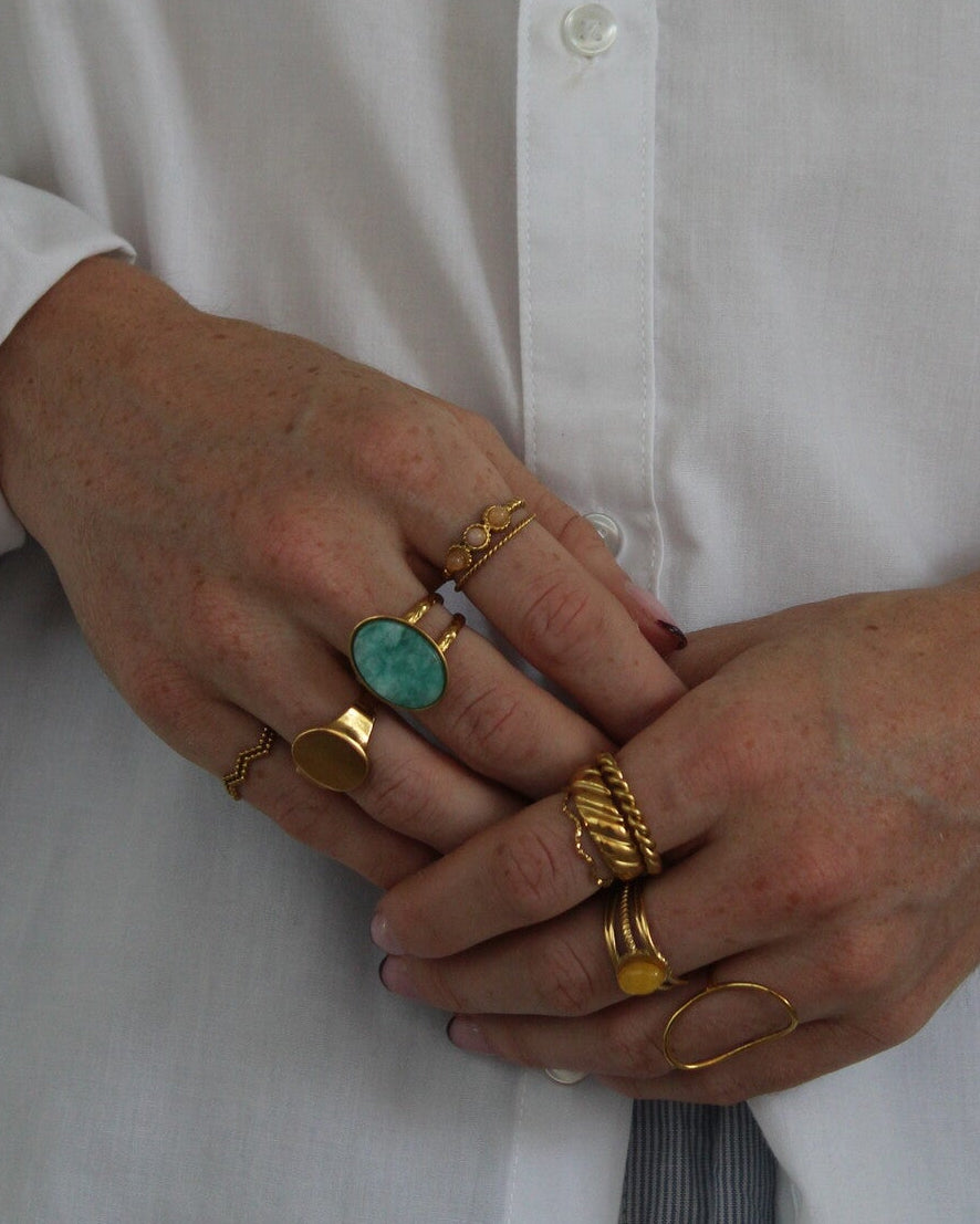 Demi - Bague - Pierre naturelle - Acier inoxydable - Ajustable