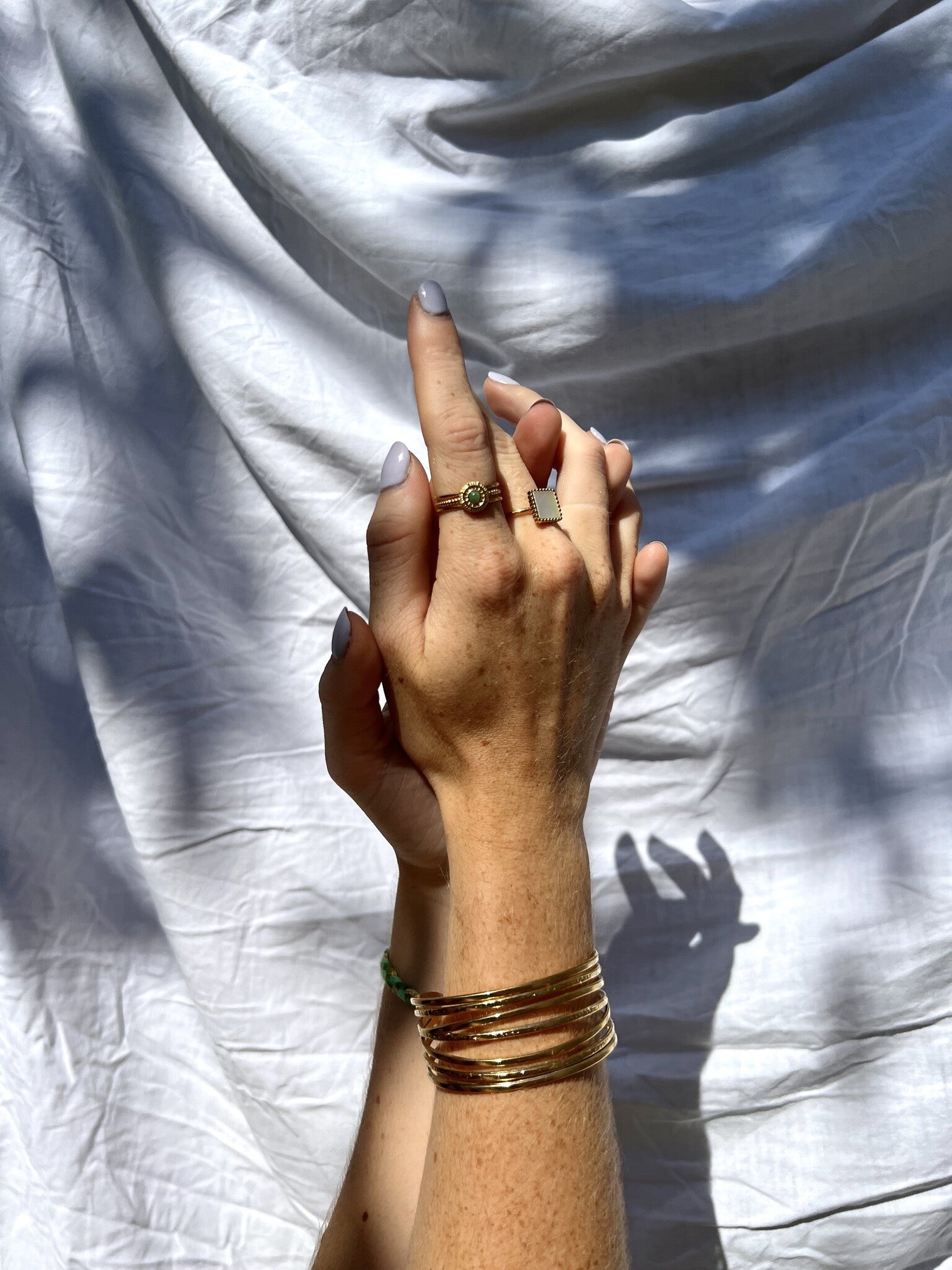 Square Shell - Ring -  Natural Stone - Stainless Steel - Adjustable