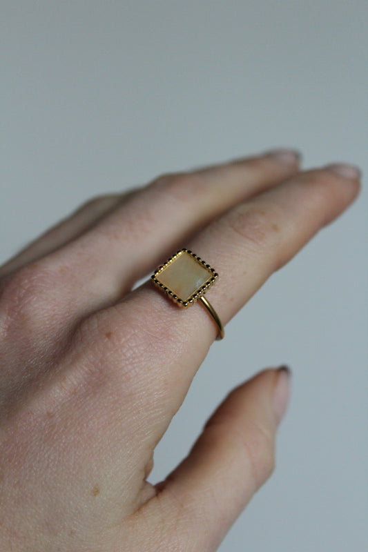 Square Shell - Bague - Pierre naturelle - Acier inoxydable - Ajustable